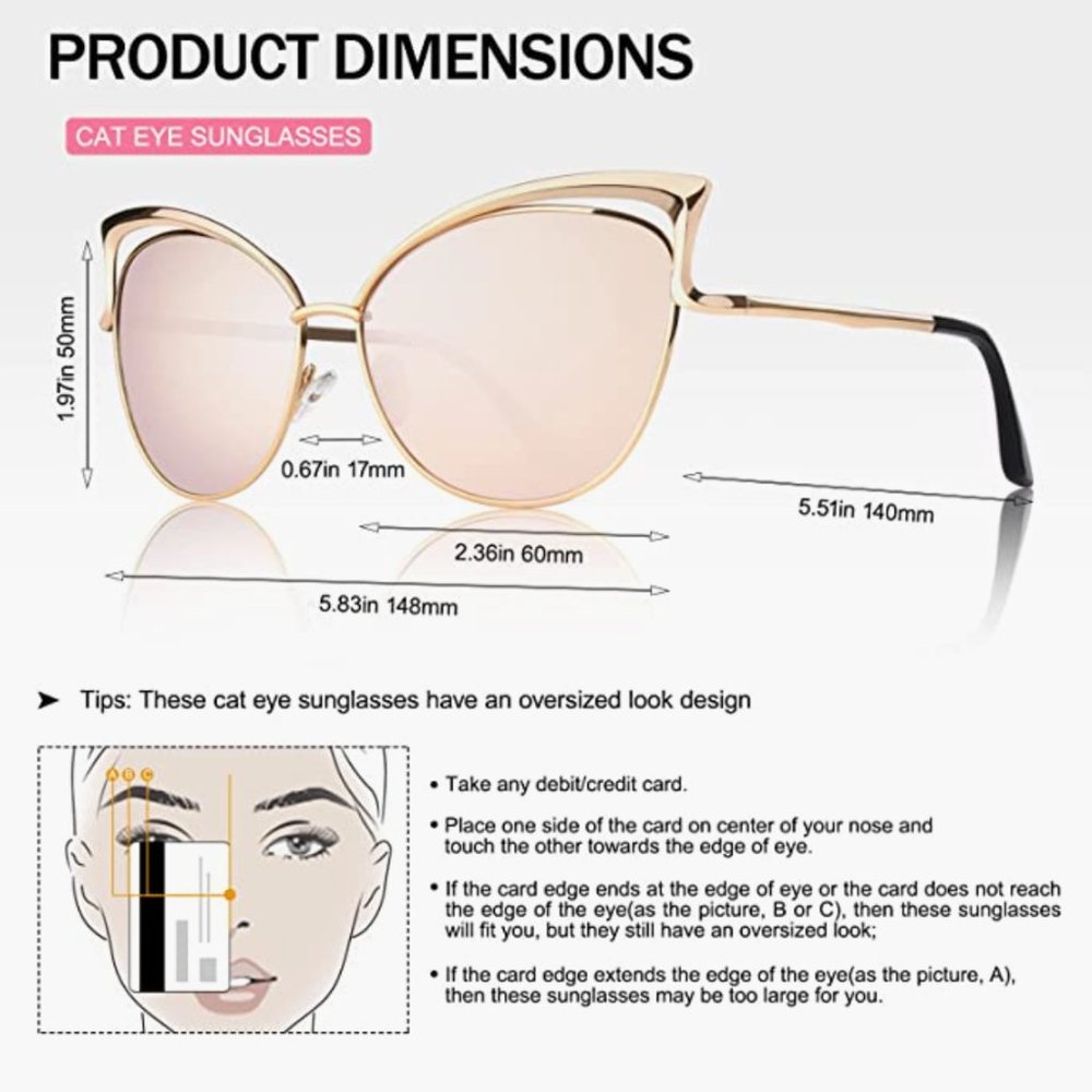 Pink + Rose Gold Mirror Cat Eye Aviator Sunglasses Oversized Pilot Sunglasses - Picture 4 of 4